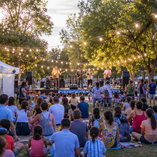 Vecinos compartiendo una actividad cultural al aire libre